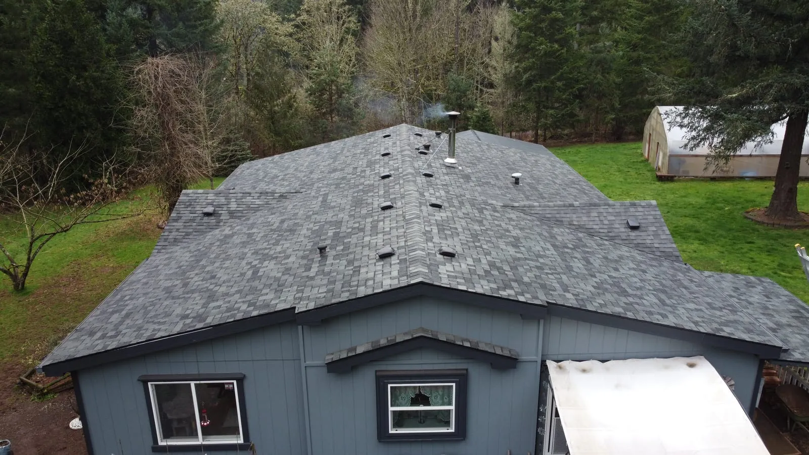 Drone aerial of the Camas, WA roof replacement - completed project, view 15
