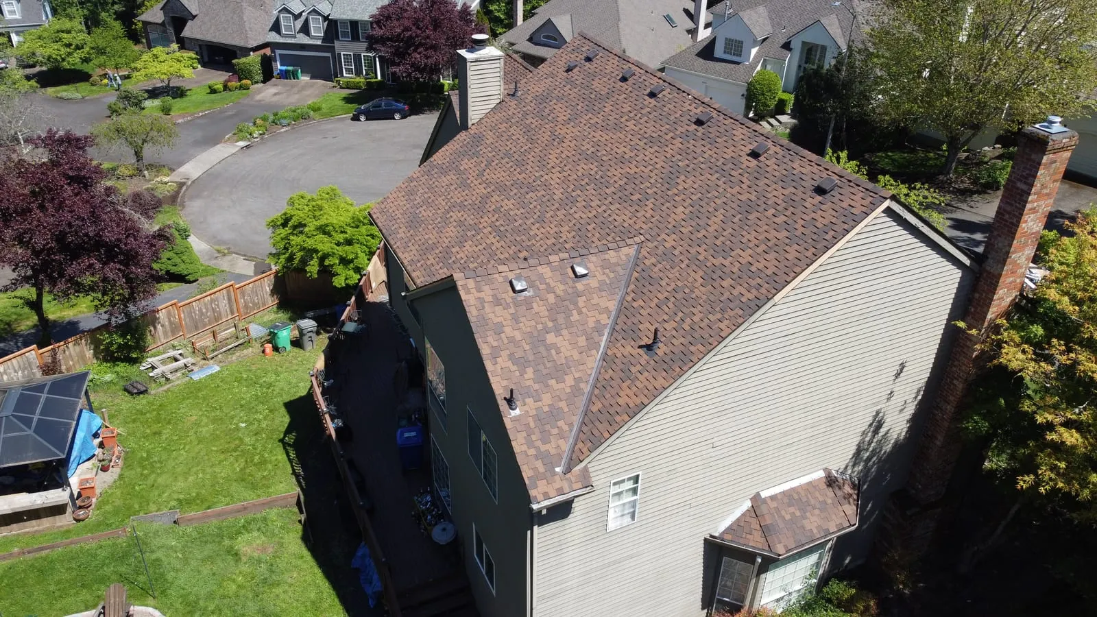 Drone aerial of the Vancouver, WA full-exterior remodel - front elevation, view 5