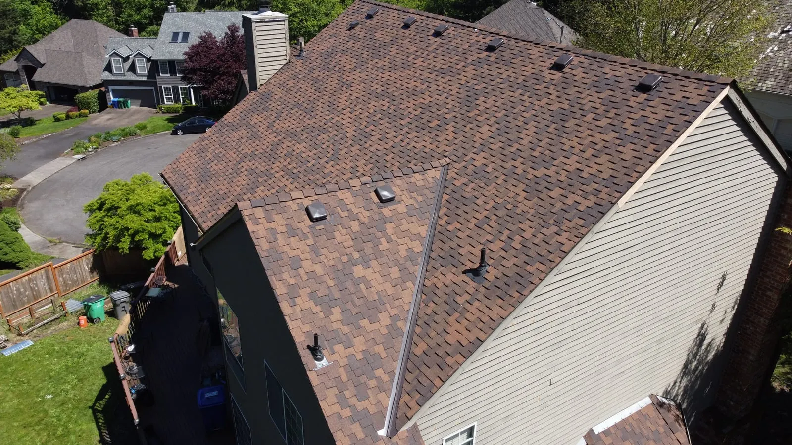 Drone aerial of the Vancouver, WA full-exterior remodel - finished project, view 10