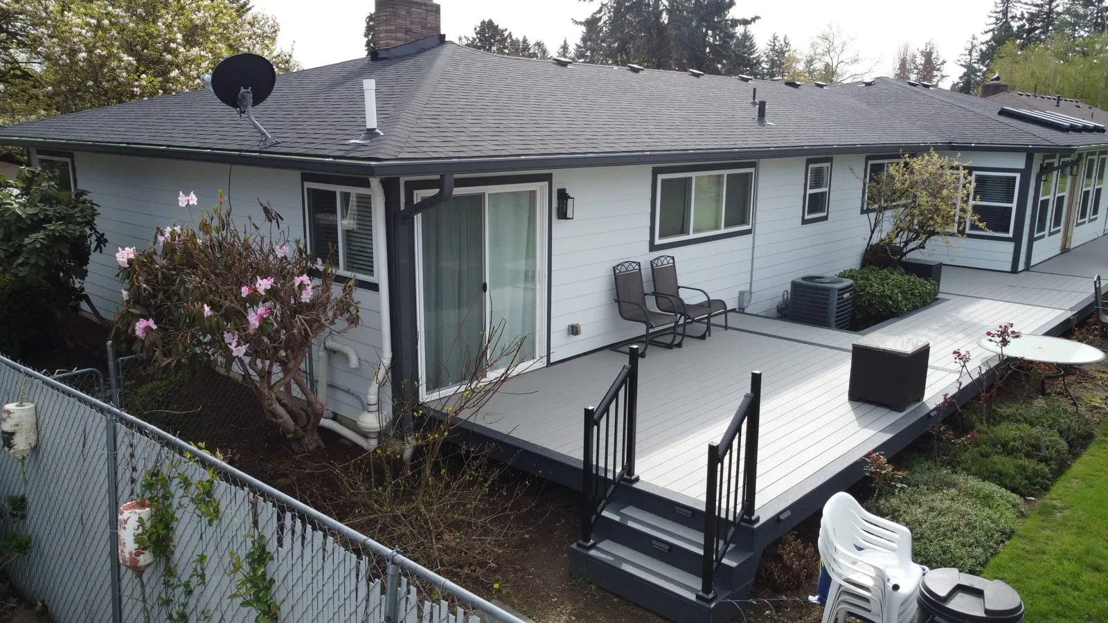 Drone aerial of the Vancouver, WA Hazel Dell roof replacement - ridge and valley detail, view 2