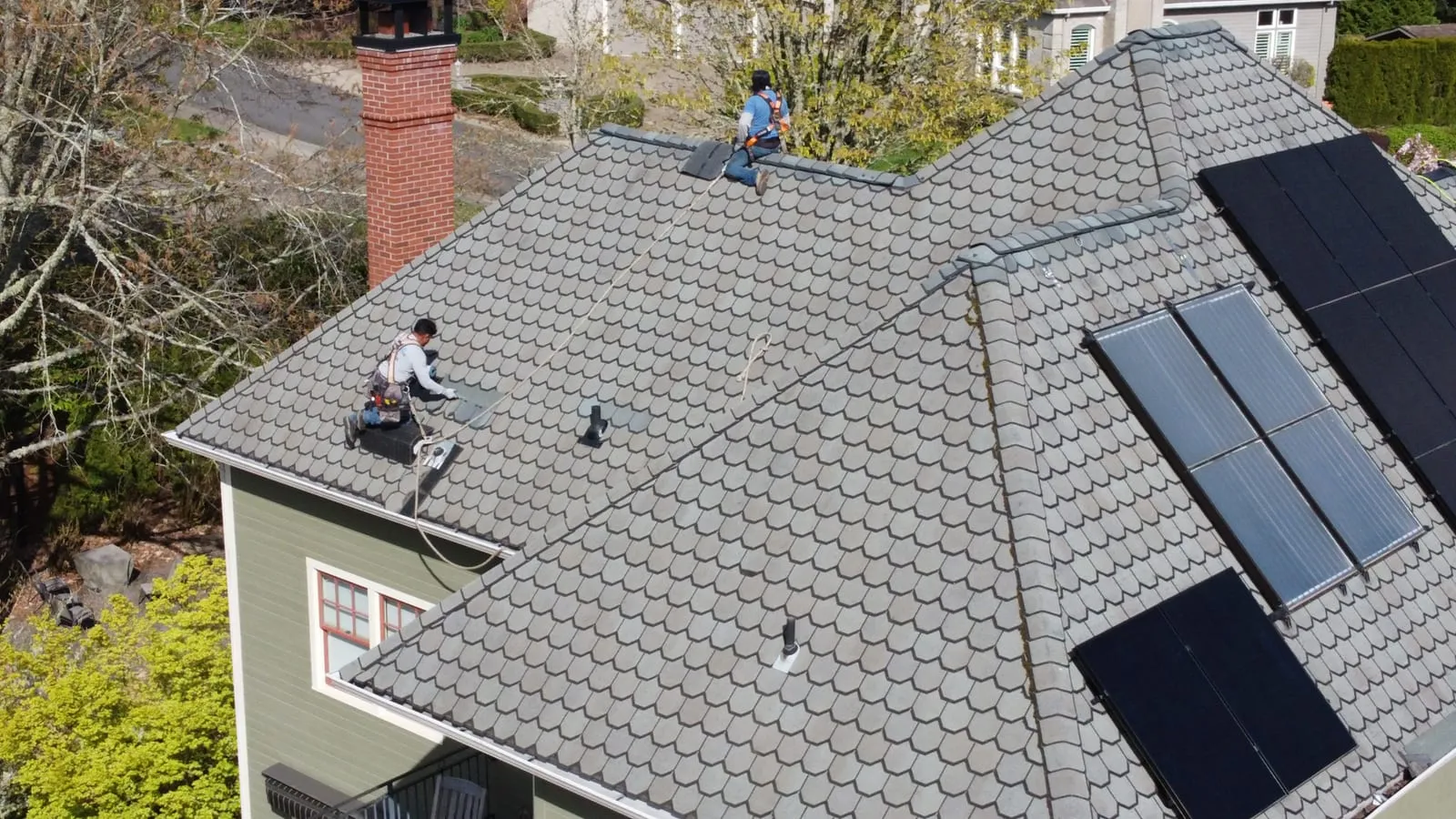 Drone aerial of the Vancouver, WA Hazel Dell roof replacement - completed project, view 9