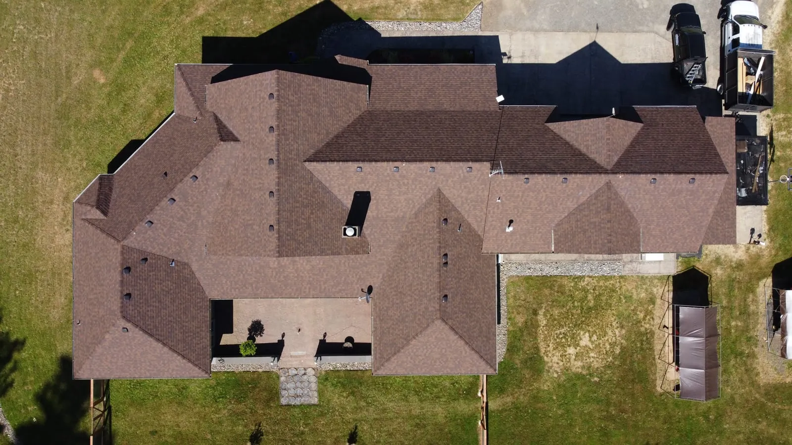 Drone aerial of the Washougal, WA roof replacement - completed project overview