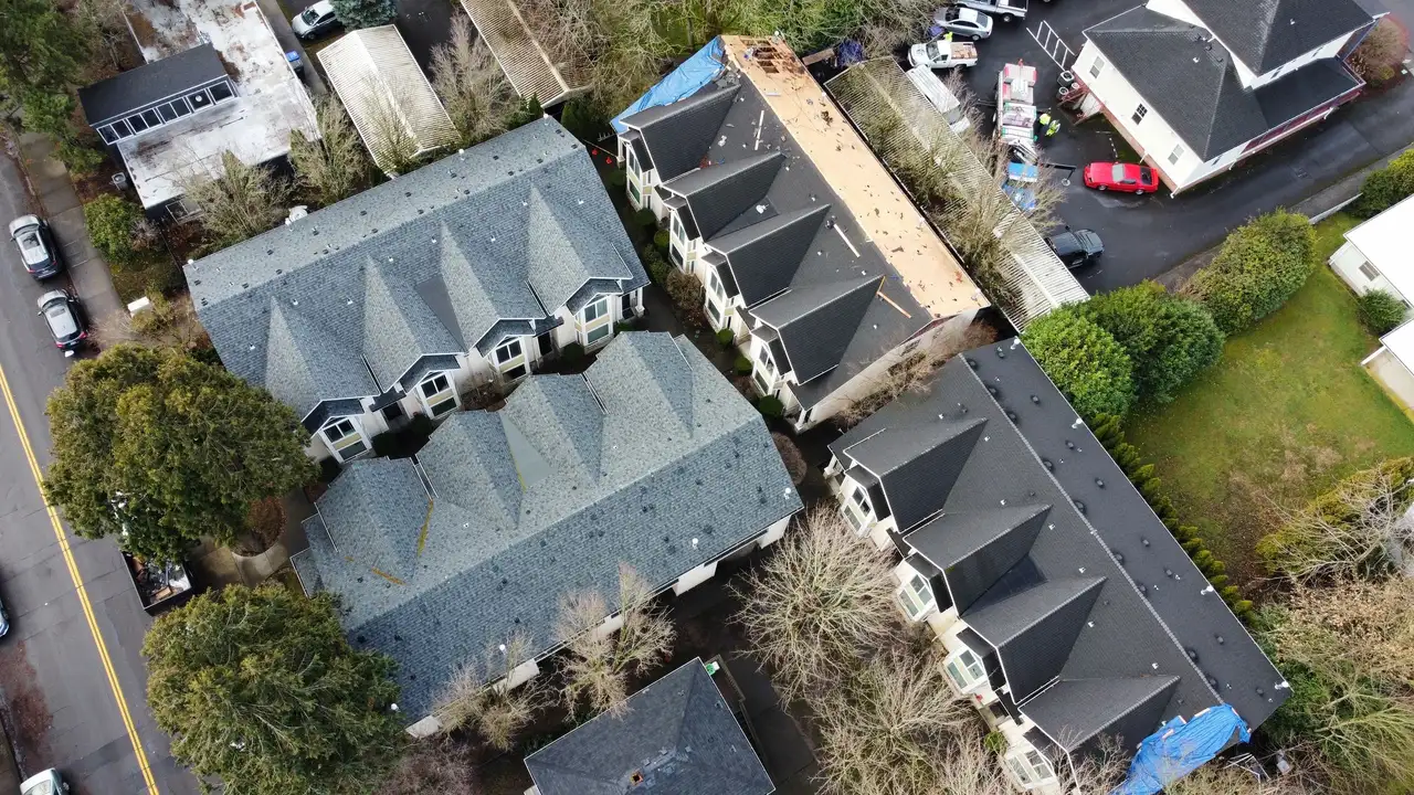 Aerial of a sprawling Clark County WA home with a new architectural shingle roof